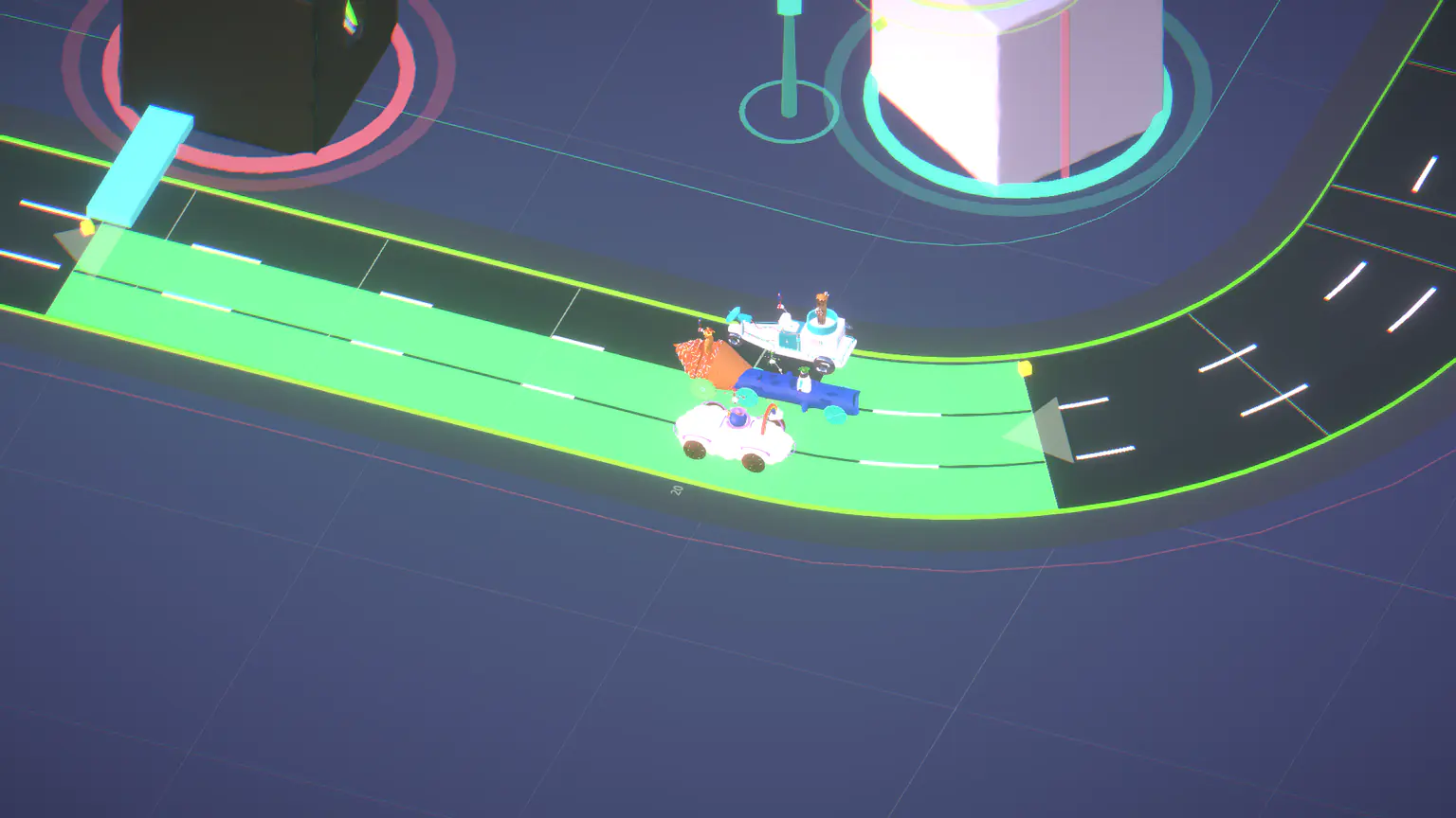 Four released Racerverse racers competing together on Pulse Track