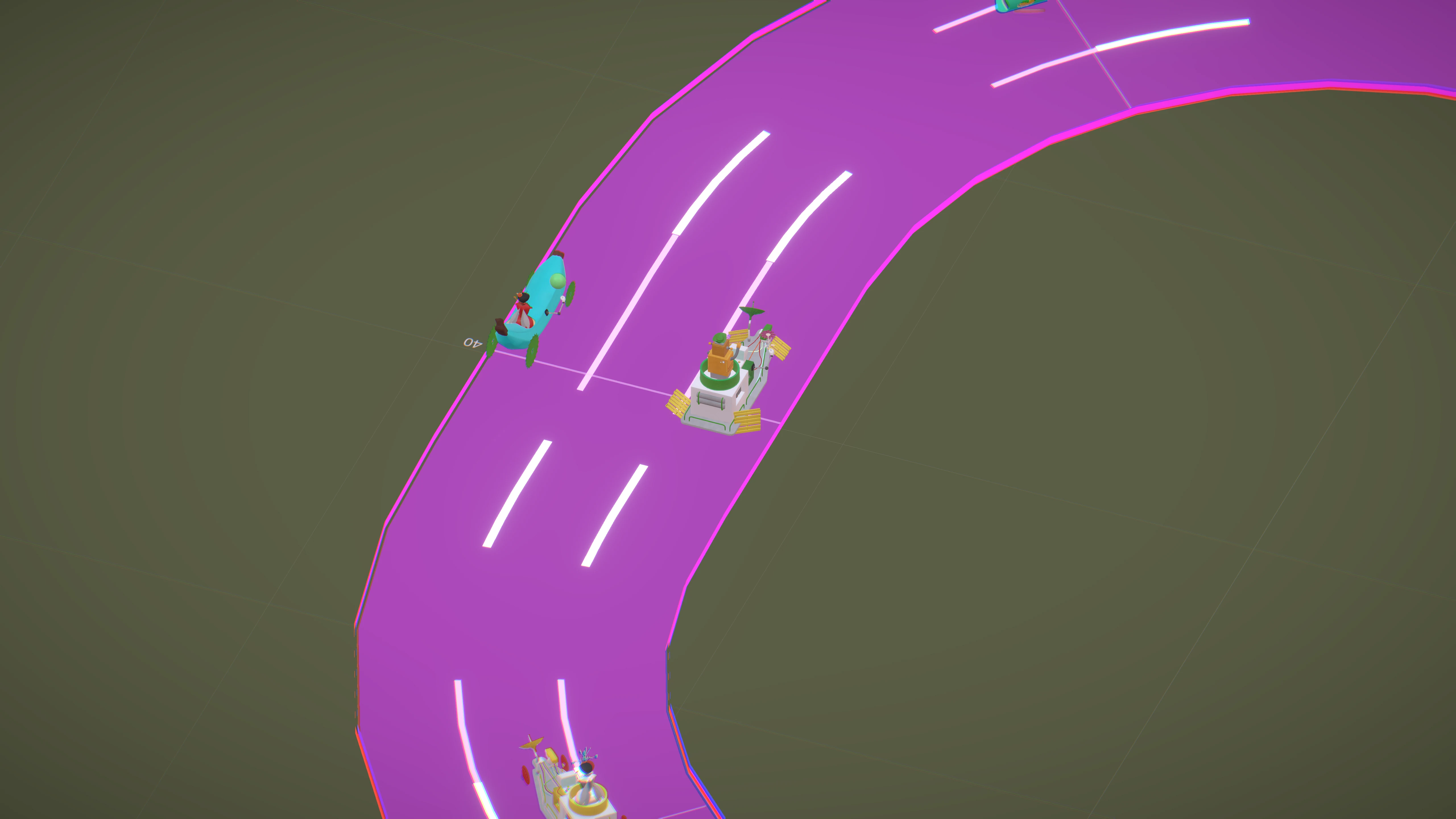 Lucky Races racers crossing a board-game finish